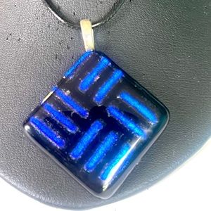 Dichroic glass pendant Blue on black Murano style OOAK Artisan